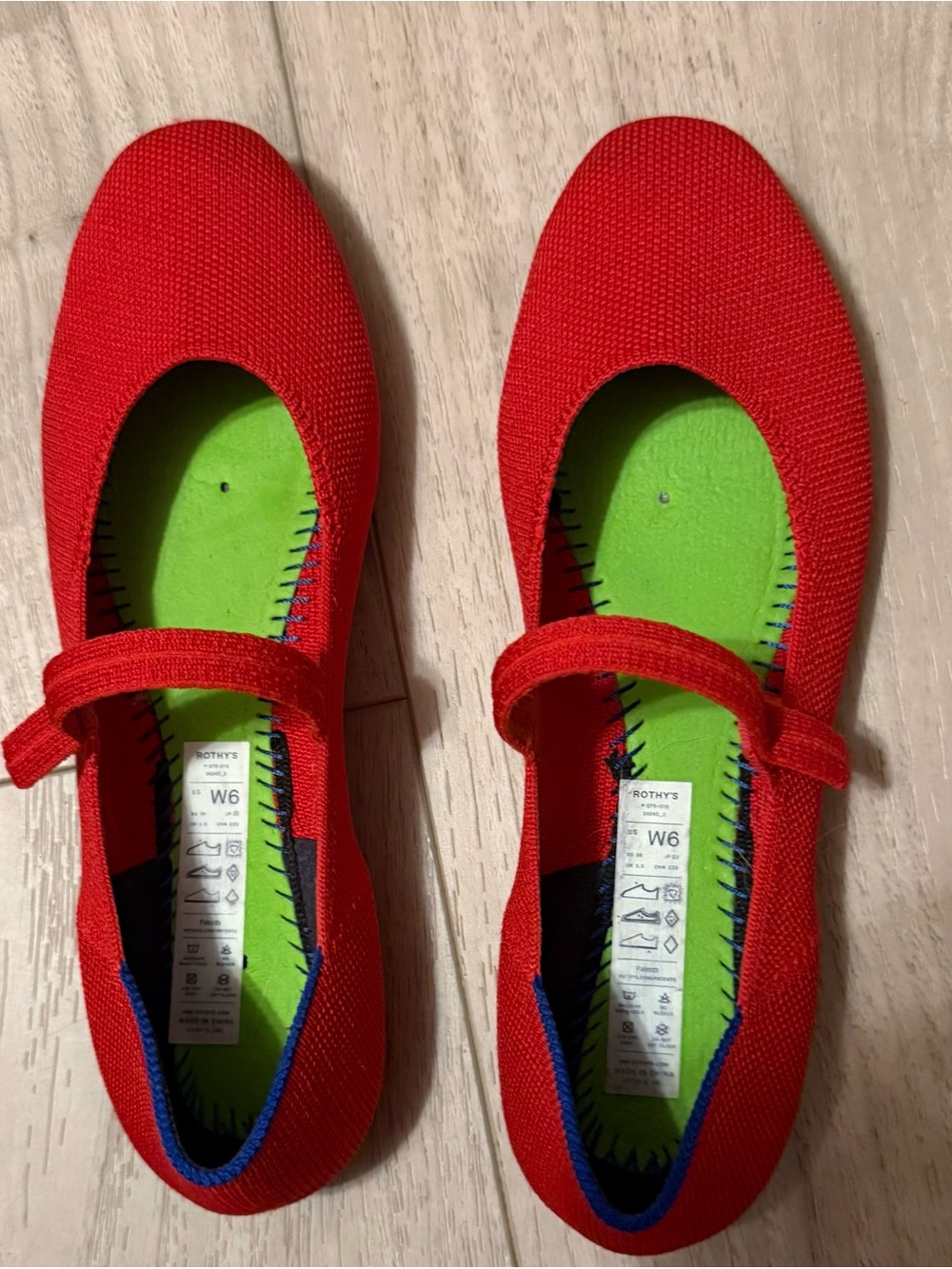Rothy's Red Mary Jane Flats with Lime Insole